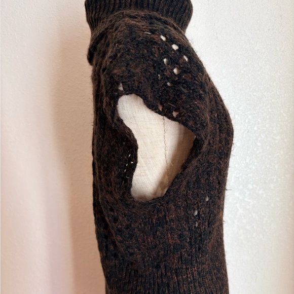 VTG y2k brown black cache chunky knit sweater short sleeve long top dress neck L - Picture 7 of 11